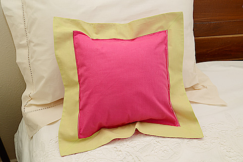 Hemstitch Multicolor Baby Pillow 12x12". Pink Peacock Lt Green
